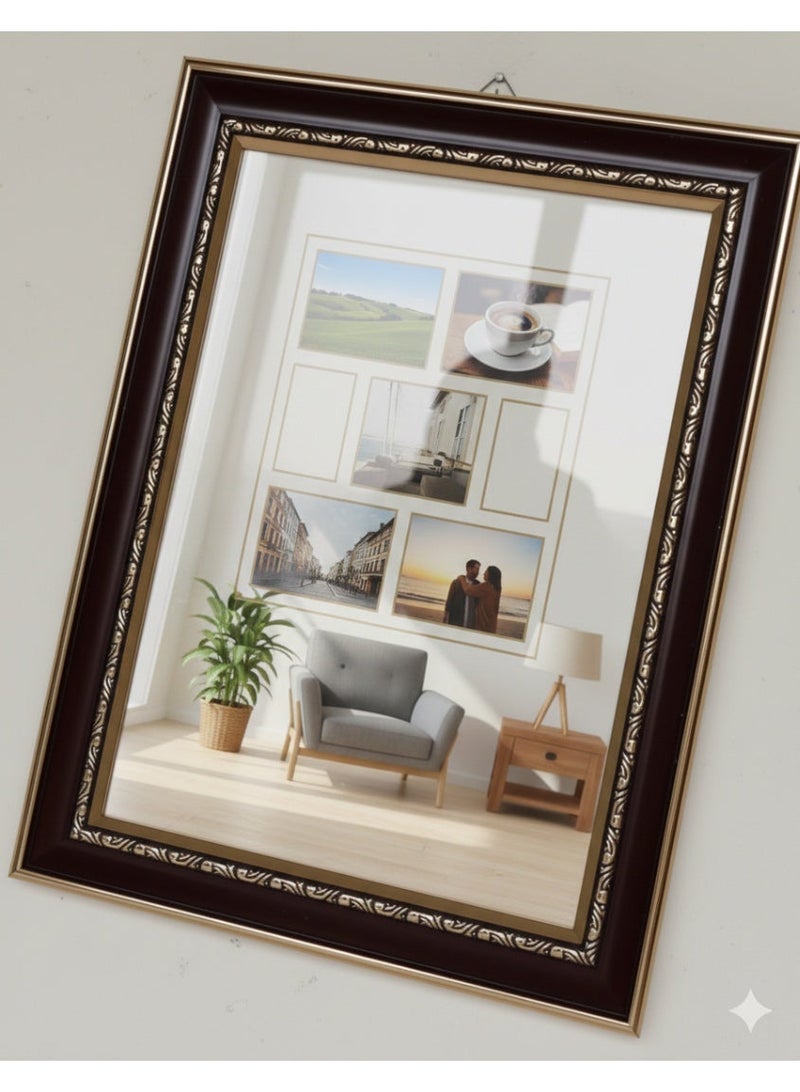 إطار صور خشبي كلاسيكي مقاس 24×36 سم – تصميم بني ذهبي فاخر للعرض على الحائط أو الطاولة للصور واللوحات والشهادات - Image 1
